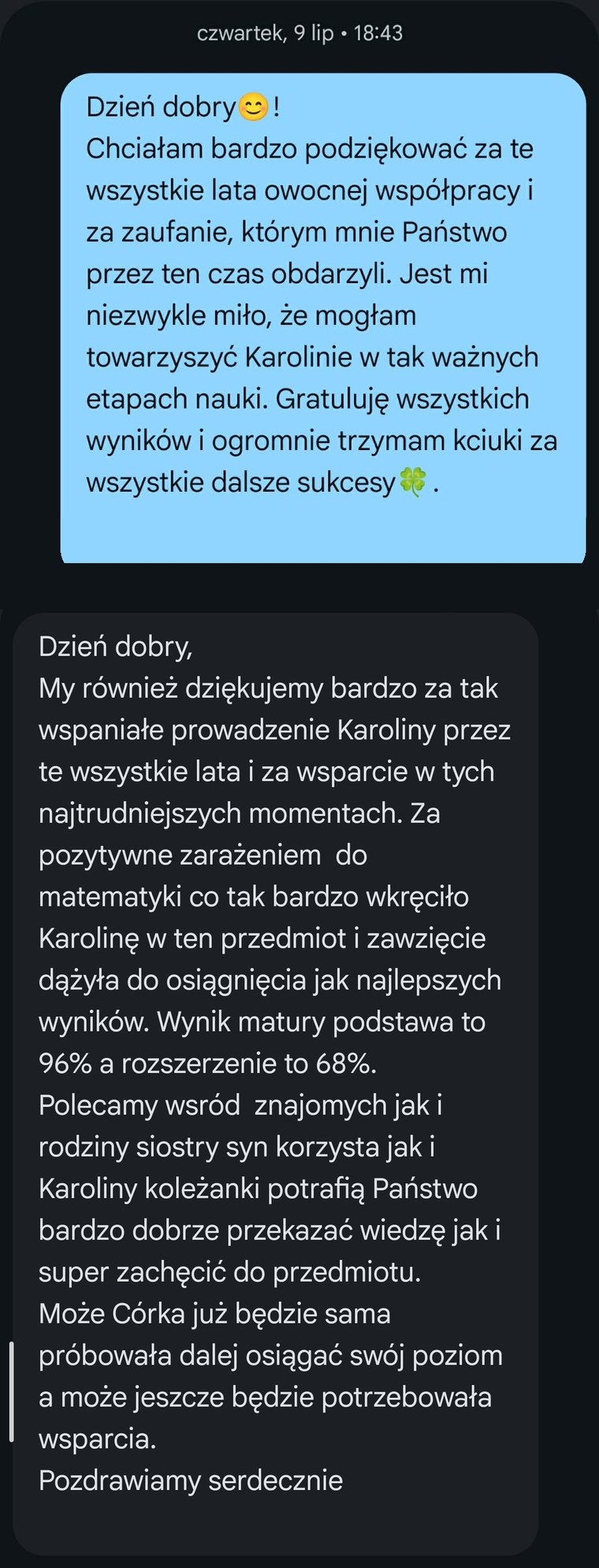 Wiadomość — Mama Karoliny